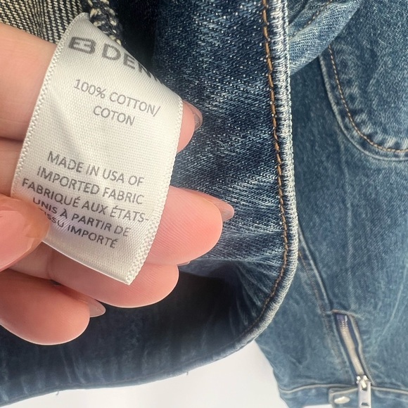 EB Denim Logan Denim Racer Moto Vintage Inspired Wide Tapered Sleeve Zip Jacket - Picture 7 of 9